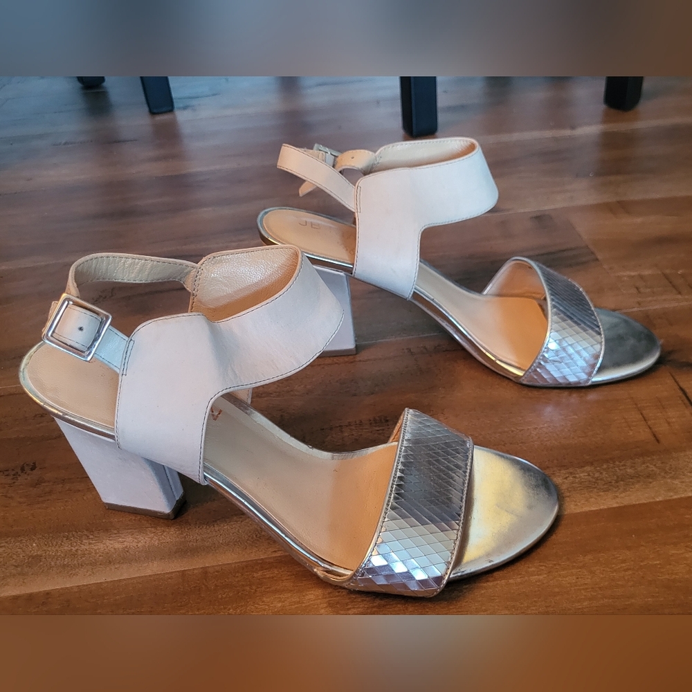 Chic Silver and Cream Low Block Heels JB Martin